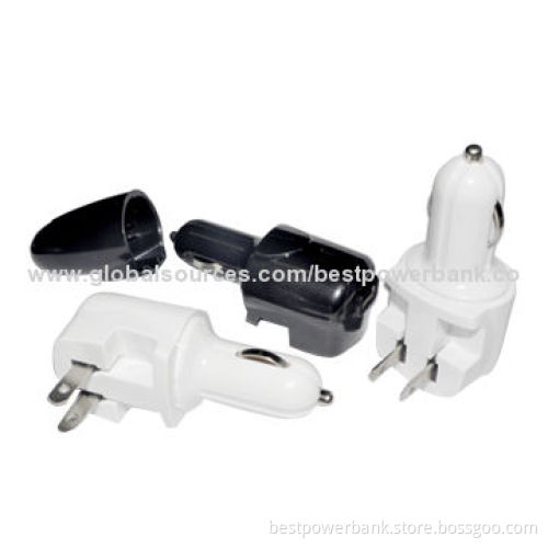 2-in-1 Car/Wall Chargers with USB Port, Made of ABS Material
